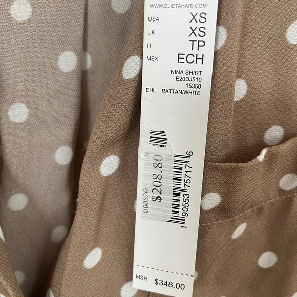 NWT Elie Tahari polka dot tan blouse - Picture 2 of 3
